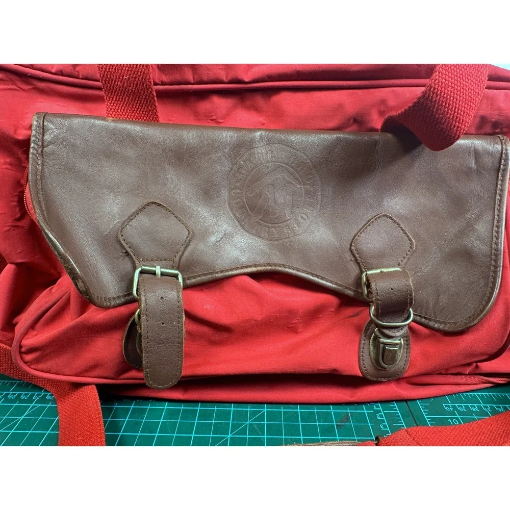 Vintage American Express Country Store Red Canvas Leather Duffel Travel Bag